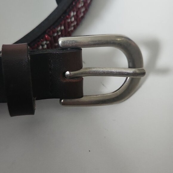 NEVADA | beaded leather belt brown red sz M - Picture 2 of 6
